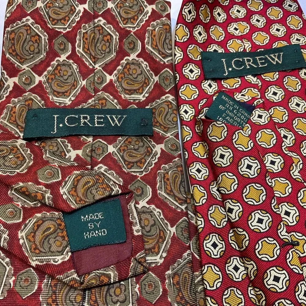 VTG. J. Crew Foulard silk Tie Lot of 2 Geometric Made In USA/ Canada